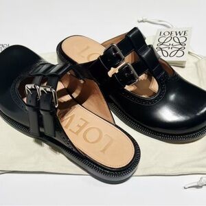 Loewe Black Leather Double-Buckle Ankle Booties